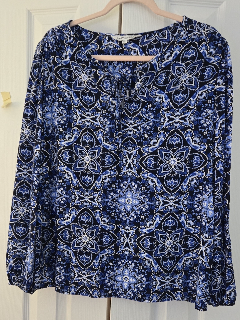 Emily Daniel Blue Bandana Pattern Long-Sleeve Blouse